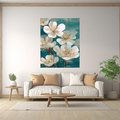 Fleurs or toile murale tableau poétique grand format pour maison