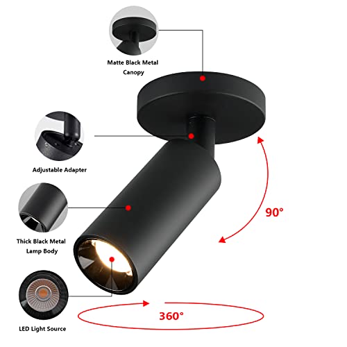 Image of KCO Lighting LED Track Lighting Heads Matte Black Ceiling Mount Spotlight Adjustable Tilt Angle Track Lighting Fixture