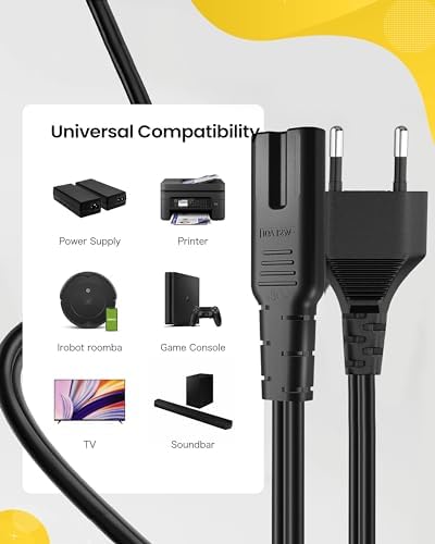 Avrupa AB 2- Yuvalı Yazıcı Güç Kablosu Kablosu, Polarize Olmayan (IEC-320-C7 - CEE 7/16) Avrupa Seyahati için TV, Yazıcı, Şarj Cihazları, PS4 Oyun Konsolu ve Daha Fazlası ile çalışır - Görsel 4
