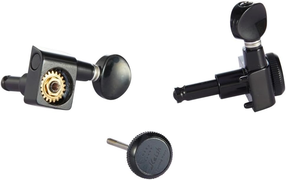 KAISH 21:1 Dual Pin (No Screws) Locking Tuners 2 Pin Locking Tuning Keys Pegs Tuning Machine Heads fits for American Series Strat/Tele Guitars Vintage Oval Button Black