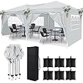 DOINUO 10x20 White Pop Up Canopy Outdoor Tent Party Tent with 6 Sidewalls, Wedding Party Tent Outdoor Canopy Waterproof UV50 Canopy Tent Event Shelter for Parties, 6 pcs Weight Bag,Carry Bag