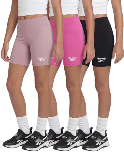 Reebok 3 Pack: Girls 6 Inch Bike Shorts Athletic Spandex Bikers Volleyball Soccer Dance Cheer Gymnastics Under Dress 6-16- Set 4 M (8)