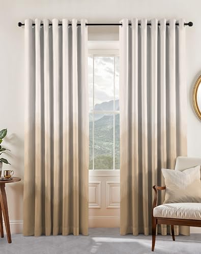 Image of Casableu Kivo Digital Print 85% Blackout Curtains for Door /Window, Thermal Insulated, Tie Back, Wider Width 50 in, Eyelet Curtains for Living Room /Bedroom (Brown 7 ft Set of 2)