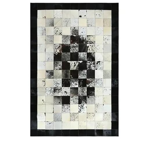 Zwart en wit echt koeienhuid tapijt patchwork met de hand gestikt leergebied tapijt westerse decoratie natuurlijke koeienhuid lederen huid voor thuis woonkamer lederen tapijt tapijt,6x4 Feet