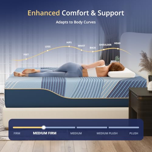 Image of EGOHOME 12 Inch King Size Mattress in a Box, Copper Gel Memory Foam for Cool Sleep, Fiberglass-Free, Pressure Relieving, Medium Firm, CertiPUR-US Certified, 80''L x 76''W