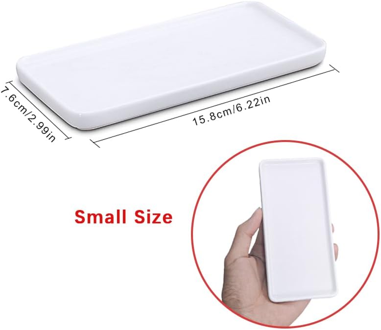 Ceramic Vanity Tray Small Rectangle, Bathtub Tray Bathroom Organizer, Cosmetics Holder for Tissue Candle Towel Plant Jewelry Ring Dish Dresser Perfume Shampoo-White (1 pc Small Size) - Image 2