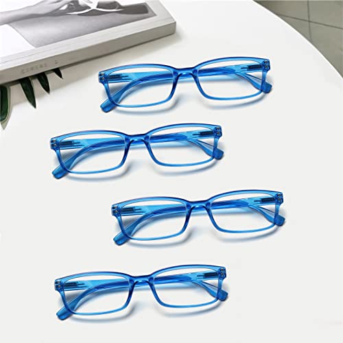 Kerecsen 4 Pack Reading Glasses for Men and Women with Spring Hinges, Lightweight Black Rectangular Readers Eyeglasses (4 Pack Blue, 1.5, x)