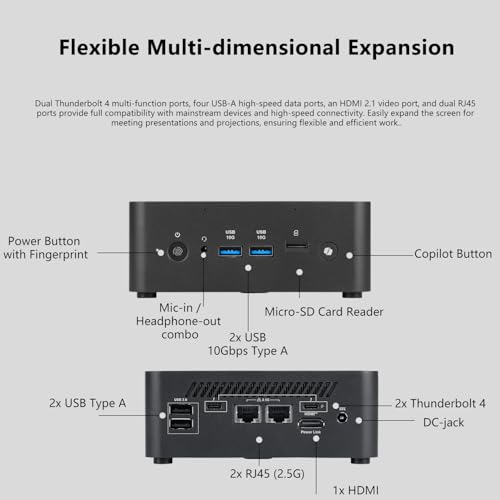 msi Cubi NUC AI+ Business Mini Desktop, Intel Core Ultra 7 258V, 115 Tops AI Copilot+ PC, 32GB LPDDR5X, 1TB SSD, Fingerprint, Support 3-Display 4K, Thunderbolt 4, HDMI, Dual LAN, Wi-Fi 6E, Win 11 Pro - image 8