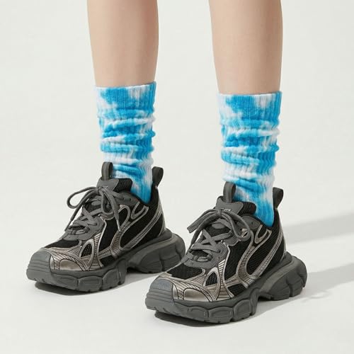 Image of COUVER Womens Scrunched Slouch Socks Soft Cotton Breathable Retro Crew or Knee High, Multiple Colors