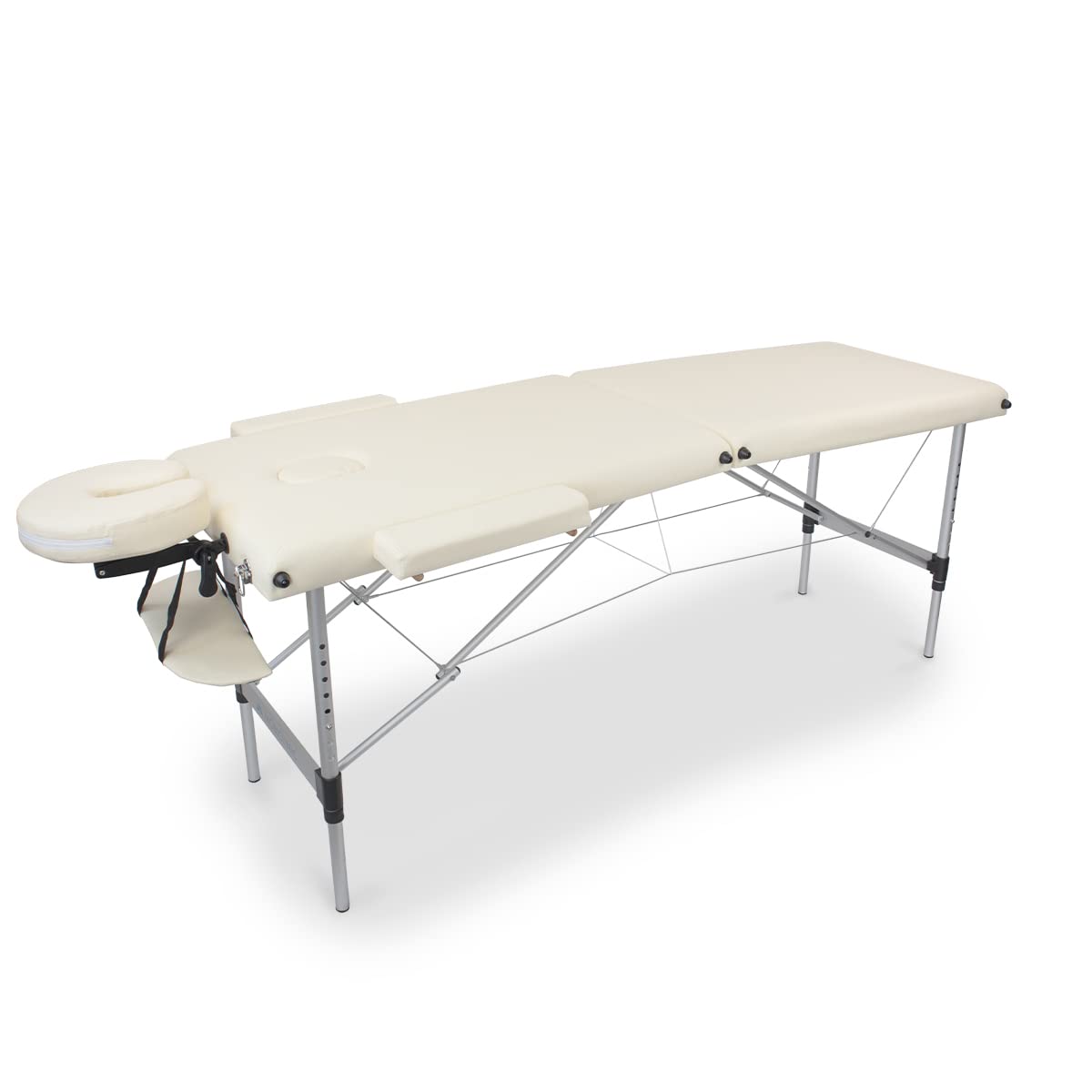 Mobiclinic®, Camilla de Masaje Plegable, CA-01 Light, Mesa, Reposacabezas, Aluminio y Polipiel, 2 Cuerpos, Fisioterapia, Altura Regulable, 186x60 cm, Portátil, Crema