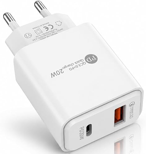 20W USB-C PD & 18W USB-A Dual Port USB Wall Charger Adapter, EU Plug, Fast Charging Block for Home, Office & Travel, 86.7 x 42.2 x 26.2 mm