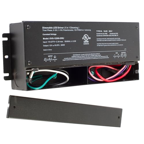 Image of 12v UL Listed 200w Triac Dimmable Driver 0-10V 110v - 277v AC Transformer Constant Voltage Power Supply for LED Strip Light Control by AC Wall Dimmer (12v 200w)