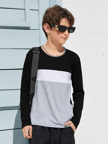 Image of ZDC Kids Boys Long Sleeve T-Shirts Color Block Crewneck Fashion Basic Tee Tops 5-14 Years