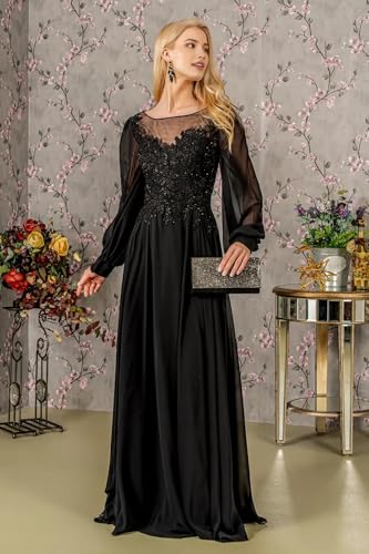 Long Sleeve Chiffon Mother of Bride Dresses for Wedding Lace Applique Mother of The Groom Formal Evening Gowns3