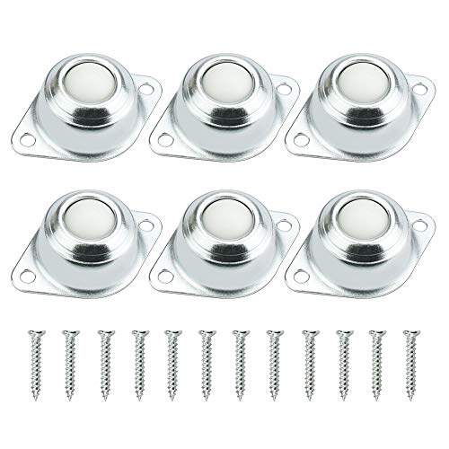 UTRUGAN 6 PCS Rodamiento de Bolas Galvanizado Rueda de Bola Rodamiento de Transferencia a Bola con Base Universal y 12 Tornillos M4 para Mueble, Silla,Transmisión, Hardware (Plata, Apertura 4 mm)