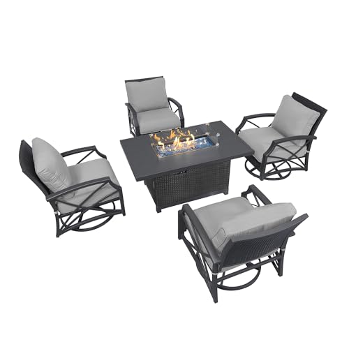 Kinger-Home-Novi-5-Piece-Outdoor-Patio-Furniture-Set-with-52-Inch-Propane-Fire-Pit-Table-CSA-Certified-50000-BTU-Swivel-Chairs-Aluminum-Frame-Includes-Fire-Glass-Wind-Guard Kinger Home Novi 5 Piece Outdoor Patio Furniture Set with 52 Inch Propane Fire Pit Table CSA Certified 50000 BTU Swivel Chairs Aluminum Frame Includes Fire Glass Wind Guard