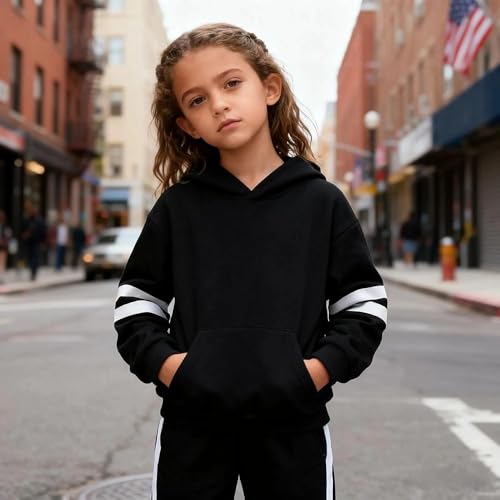 Image of 2025 Girls Sweatsuit Set Cute Hooded Sweatshirt & Jogger Pants with Pocket Casual Outfuts Set