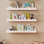 LevalCraft 3 Tier Floating Book Shelves, White Nursery Shelves, Scalloped Shelves, Wall Mounted Bookshelves For Books, Toys, Photo Frames, Nursery Décor