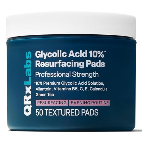 QRxLabs Glykolsäure 10% Falten Kontrolle Pads mit 10% Ultra rein Glykolsäure, Allantoin, Vitamine B5, C & E, Calendula & Grüner Tee Extrakt - Hilft die Haut glatt und verhindert Falten und Linien