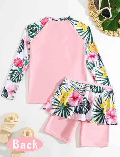 Girls Rash Guard 2 Pieces Bathing Suit Long Sleeve Swimsuit Swimming Skirt with Shorts Sun Protection Swimwear2
