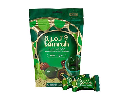 Tamrah Chocolate Covered Dates with Milk Chocolate Mint Zipper Bag (100gm) - Healthy Fruit Snacks - Holiday Gift for Kids and Adults