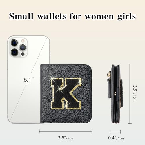 Image of RNIEGA Initial Wallet Women Small Teen Girl Gifts Trendy Stuff Girls Wallets Personalized Christmas Birthday Gift for Women Friends Daughter Granddaughter 6 7 8 9 10 11 12 13 Year Old Black K
