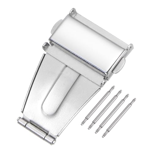 sourcing map - sourcing map Faltschließe 18mm Druckknopf Uhrenschnalle Klappverschluss Armbandschließe Schnellschnallen Edelstahl Uhrenschließe für Uhrbandverlängerung Uhren Armband Uhrenarmbänder, Silber