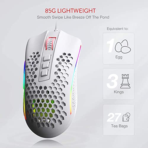 Image of Redragon M808 Storm Lightweight RGB USB Gaming Mouse with 85g Ultralight Honeycomb Shell, 12400 DPI Optical Sensor, 7 Programmable Buttons, Precise Registration, Super-Lite Cable (White)