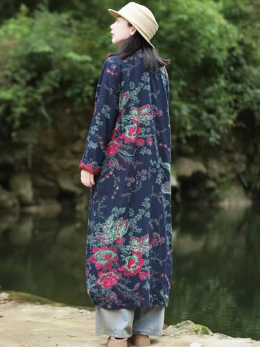 LZJN Women's Trench Coat Floral Print Jacket Cottagecore Clothing Casual Plus Size multicolored Outerwear4