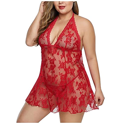 Chemise de nuit sexy dentelle voir à travers avec dos nu halter taille L