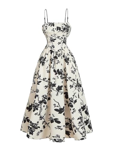 SHENHE Girl's Floral Sundress Spaghetti Strap Fit and Flare Smocked Flowy Boho Maxi Dress