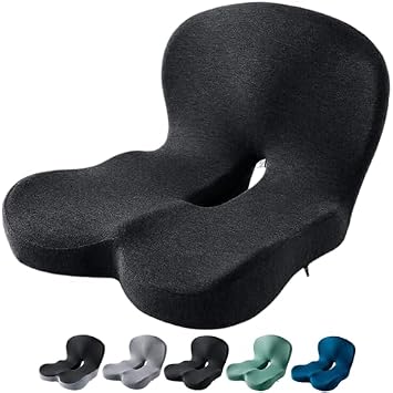Orthopedic Cushion Seat Cushion,L-Shaped Lumbar Support,Breathable,Design for Office Chair,Car,Wheelchair Ergonomic Non Slip MemoryFoam Seat Skin with Back Support Black