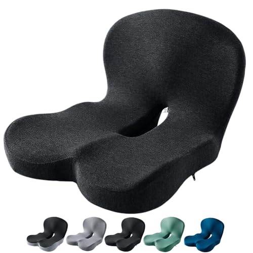 Febher Celinva Orthopedic Cushion Seat Cushion L-Shaped Lumbar Support Breathable Design for Office Chair Car Wheelchair Ergonomic Non Slip MemoryFoam Seat Skin with Back Support (Black)