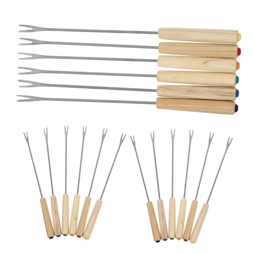 MOLUCKFU 18piezas Tenedores Para Fondue De Acero Inoxidable Con Mango De Madera Palitos Para Fondue Para Eventos y Picnics Utensilios Para Servir Queso y Fruta