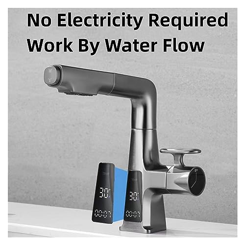 Grifo monomando de lavabo con pantalla digital de temperatura y caño extraíble blanco 5