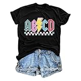 Camiseta de mujer casual estampada cuello redondo manga corta top básico cómodo para uso diario, camiseta femenina, O-el Negro, S