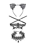 Zealmer Shoopic Sexy Cat Ear Headband Lace Masquerade Mask Black Choker Cosplay Costume Jewelry