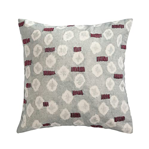 Creative Co-Op Linen Printed Hand-Embroidery and Chambray Back, Multicolor Pillow Covers, 18" L x 18" W x 0" H