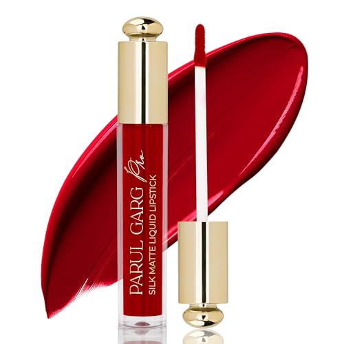 Image of Parul Garg Beauty Silk Matte Liquid Lipstick | Long-Lasting & Smudge-Proof | Soft Matte Finish | Vegan & Clean Beauty | Hydrates with Shea Butter & Vitamin E | Shade: Poppy 12 - Bright Red, 3ml