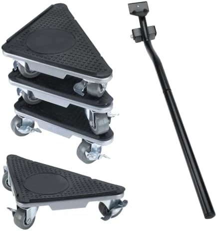 WEPUMP Furniture Moving Dolly 3 Wheels Heavy Duty 3 Wheel Movers Dolly Lockable Wheel Furniture Dolly Furniture Lifter Mover Tool Set 4 Pack for Heavy Object, 1200 LBs Load Capacity
