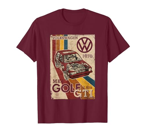 Volkswagen Golf GTI MK1 Retro Art 1976 T-Shirt, Men, Burgundy, Large