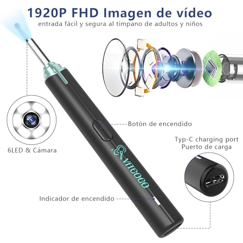 VITCOCO-Otoscopio-Limpiador-de-Oidos-Herramienta-de-Endoscopio-de-Oido-Limpiador-de-oidos-Inalambrico-con-Camara-HD-de-1920P-y-8-Orejeras-Intercambiables-para-iPhoneiPadiOSAndroid-Negro