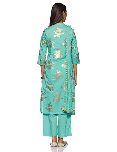 Image of BIBA Women Cotton Straight Kurta Palazzo Suit Set