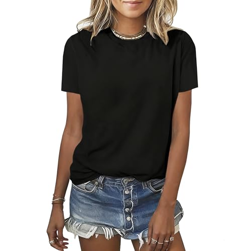 BLACKMYTH Womens Short Sleeve Tops Summer T Shirts Crewneck Causal Fashion Basic Tee Black Large