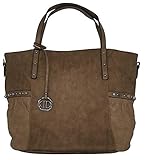 Masse ca. 35x40x14cm Dudlin Shopper Tasche Nieten seitlich Handtasche Shopperbag (taupe)
