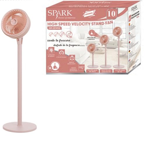 LoLek Spark Ventilador de Pie de Alta Velocidad 10", 3 en 1, 3 Velocidades, con Difusor de Aroma Incluido (Rosa Melocoton)