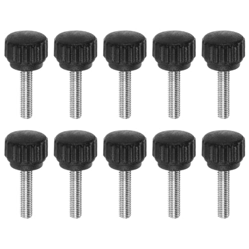 QUARKZMAN 10pcs Boutons De Serrage Moletés Vis À Main M4 x 16mm Filetage Mâle Métrique Tête En Plastique Mat 13mm Tige En Acier Inoxydable 304 Bouton Fileté À Main Poignée, Noir