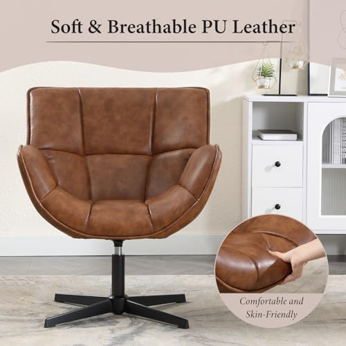 Fauteuil pivotant 360° cuir PU marron EQHX8236AC Ya-Home