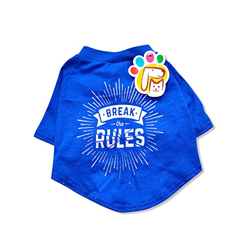 PETMONT Lässiges T-Shirt für Haustiere: Break The Rules Blau Groß für kleine und mittelgroße Hunde Größe L Cover