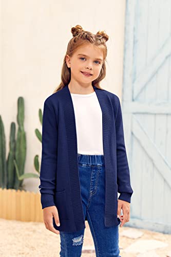 Image of Girls Cardigan Kids Open Front Oversized Sweater with Pockets | Casual Cardigans, Soft Knit, Long Sleeve, Uniform Cardigan for Girls, 7-14 Years